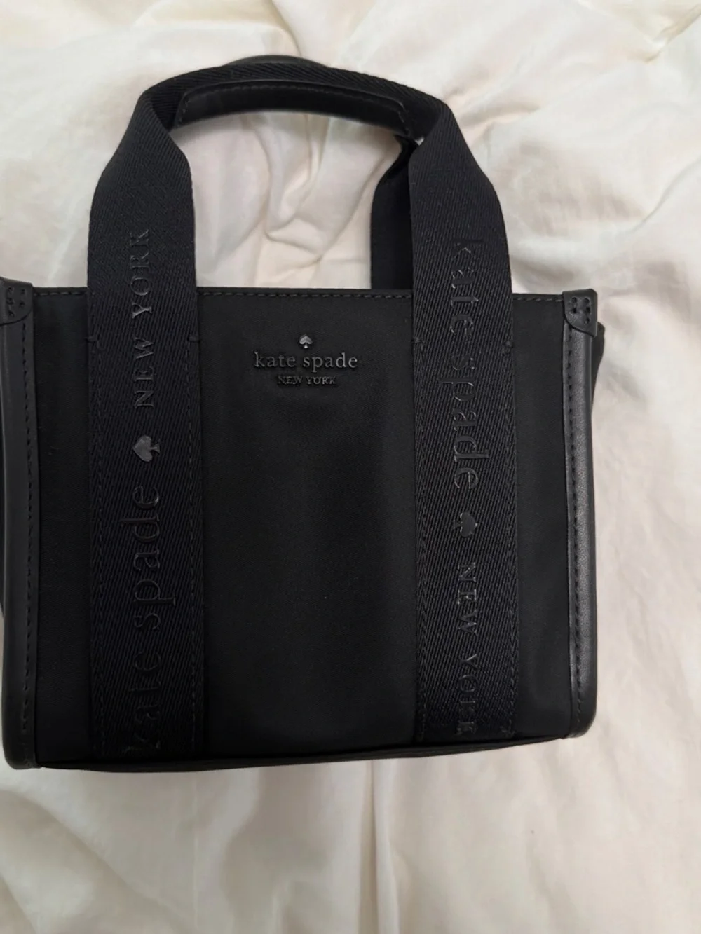 kate spade Black Mini Tote with Webbed Logo Straps